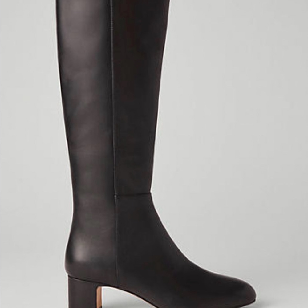 NWT- Ann Taylor Black Block Heel Leather Boots